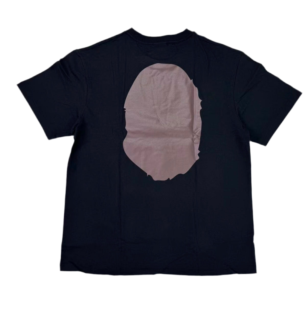 Black t-shirt with a beige graphic on a white background