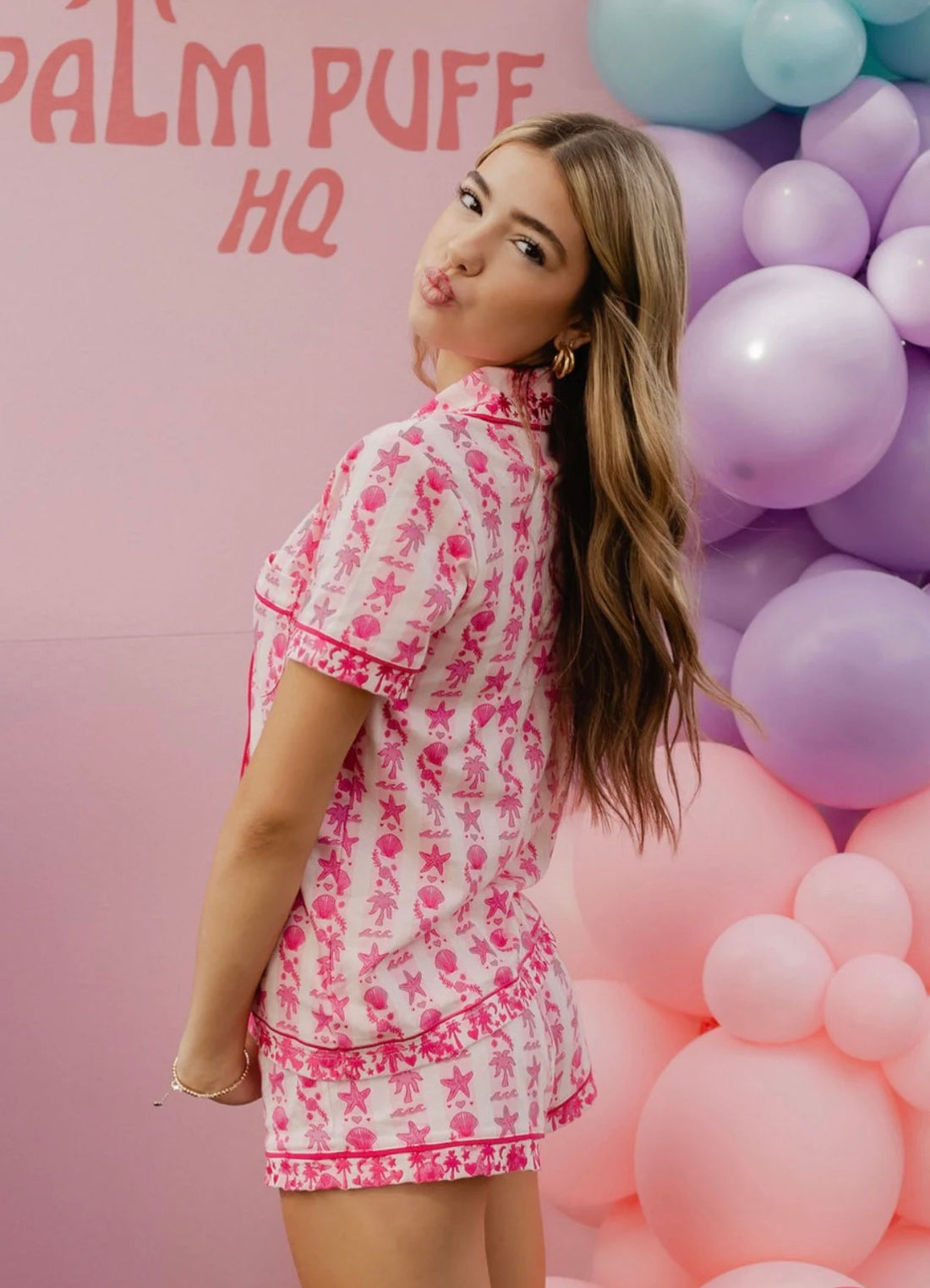 Pink Palm Pajamas in Blush Bay