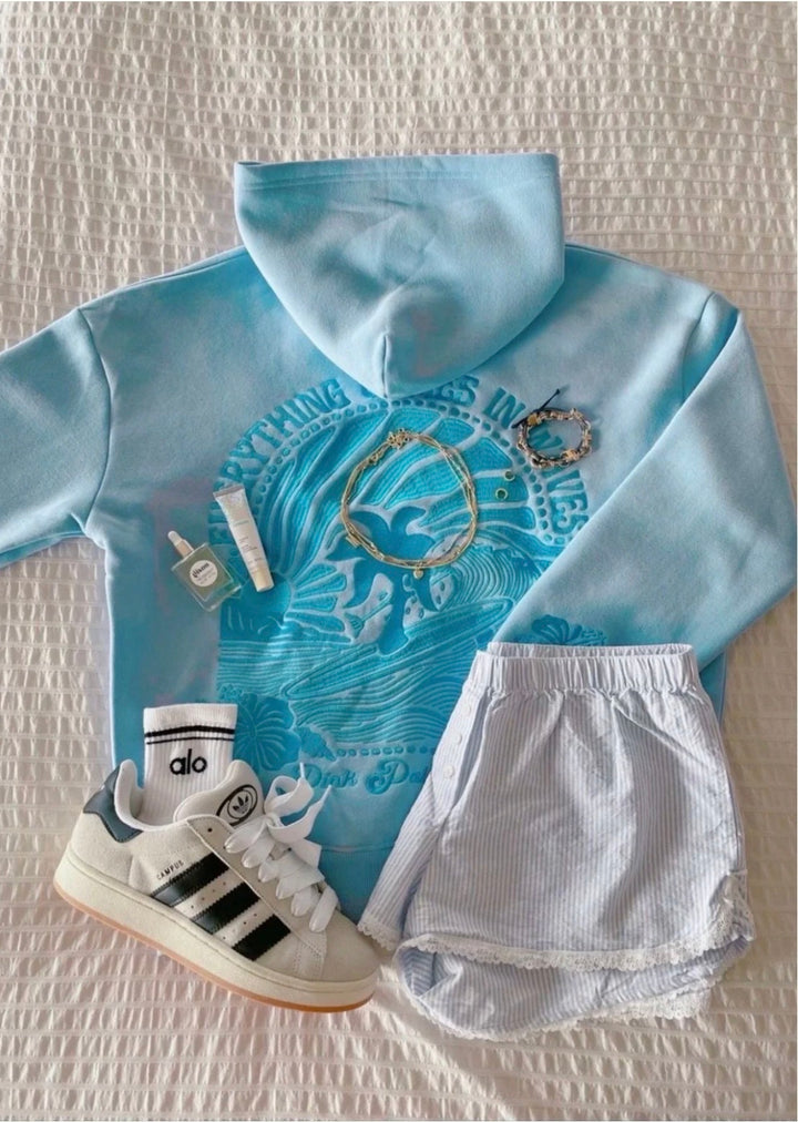 Everything Comes in Waves Hoodie in Blue