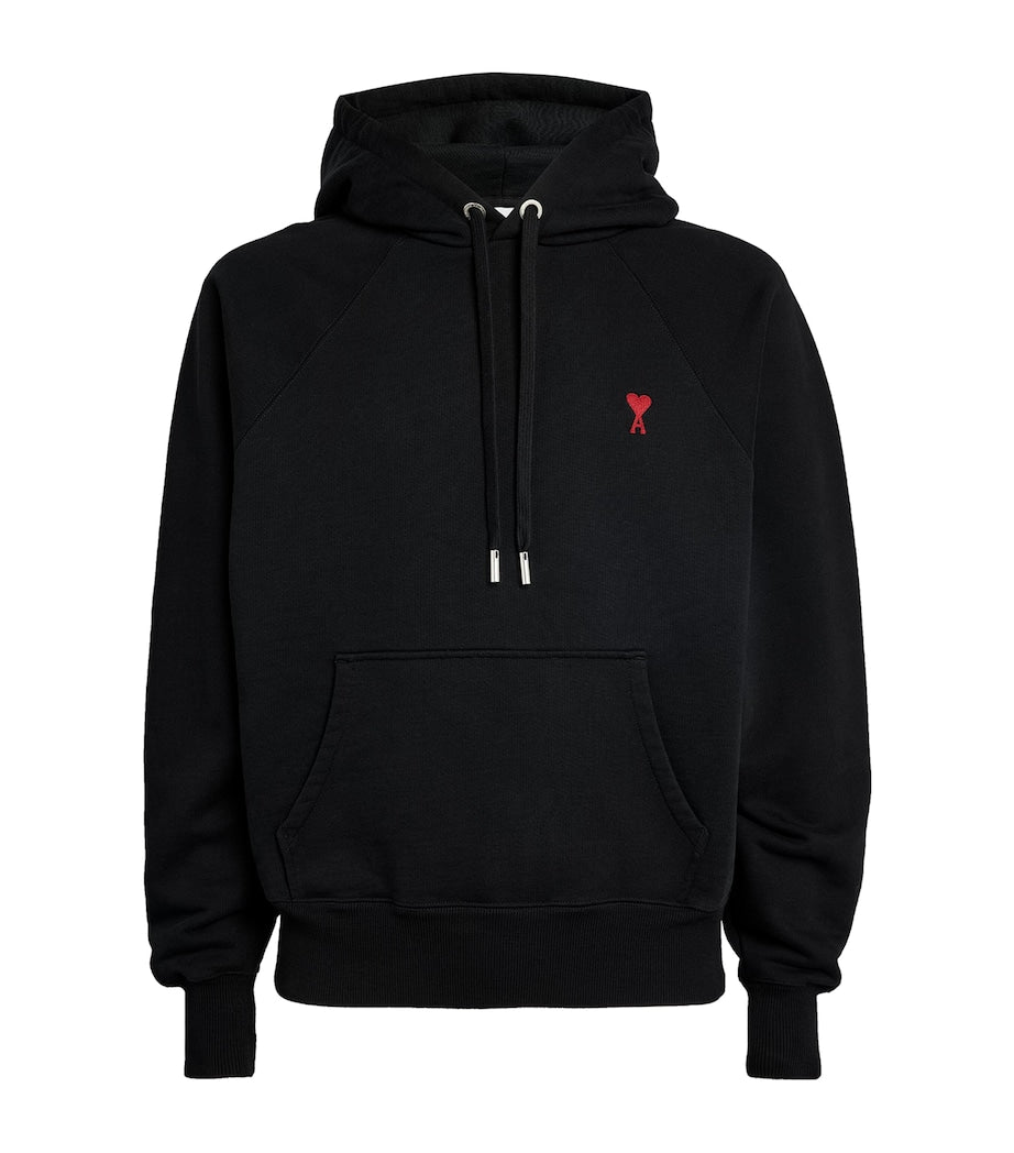 AMI paris Black embroidered heart logo hoodie