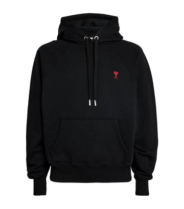 AMI paris Black embroidered heart logo hoodie