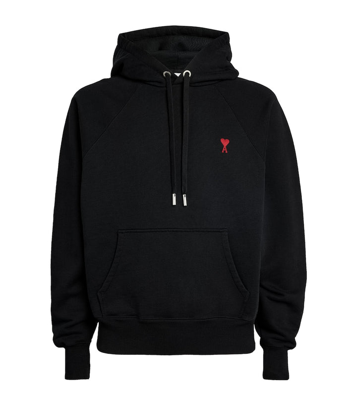 AMI paris Black embroidered heart logo hoodie