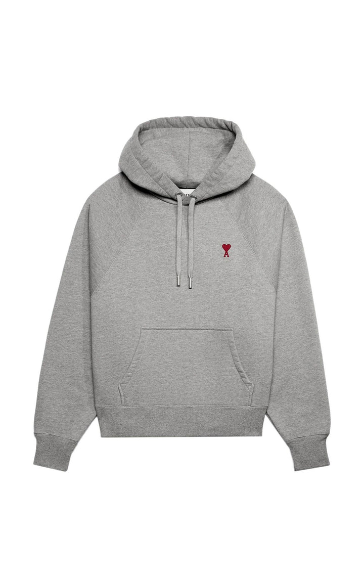 AMI Paris Grey embroidered heart logo hoodie