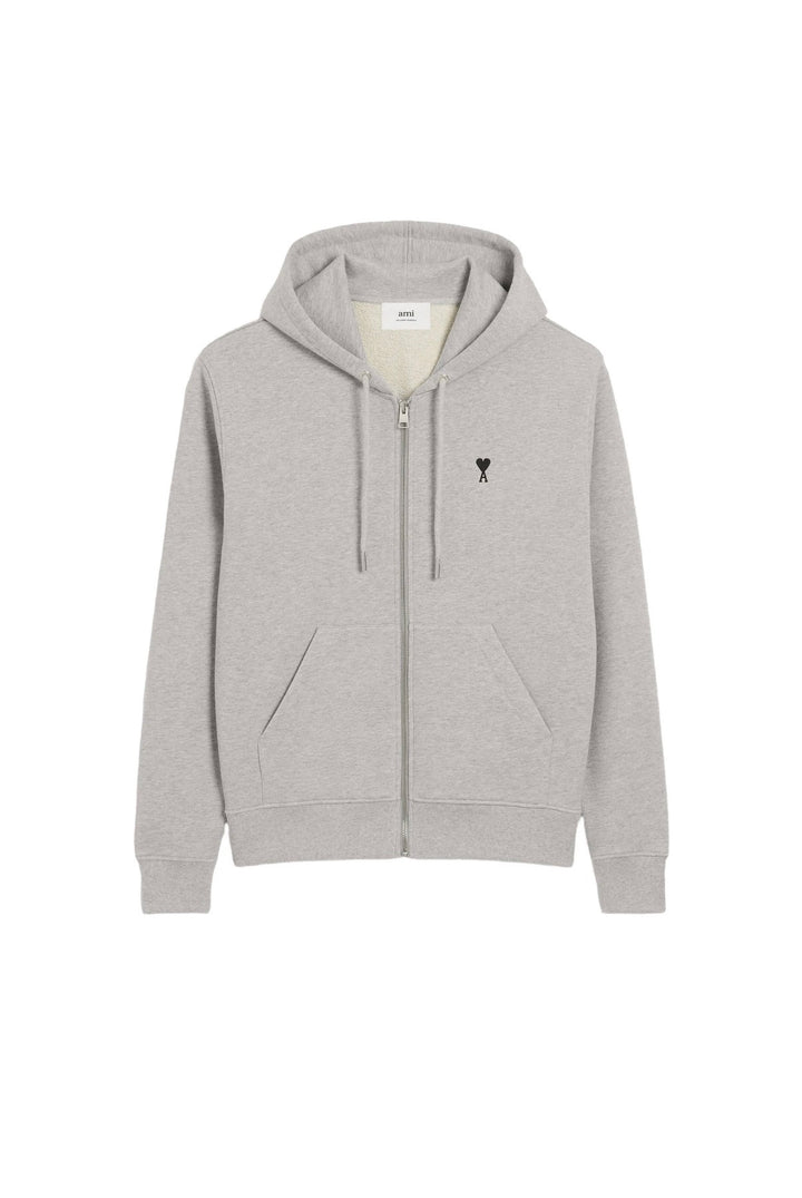 S25 AMI Paris Black Heart Grey Zip-Up Hoodie