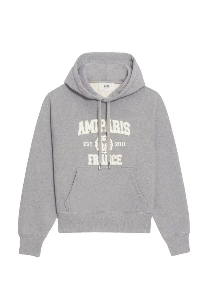 AMI paris grey logo print hoodie