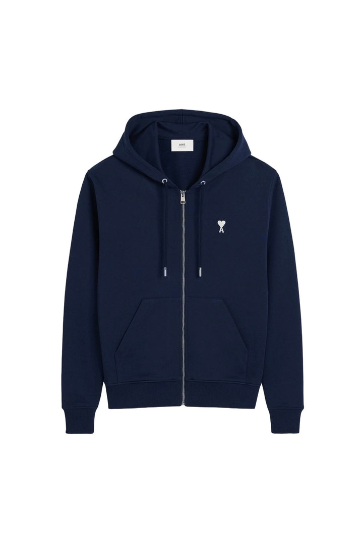 AMI Paris White Heart Navy Zip Up Hoodie