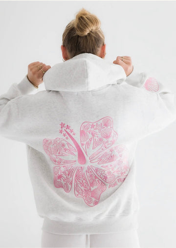 Hawaii Hibiscus Hoodie in Heather Cloud