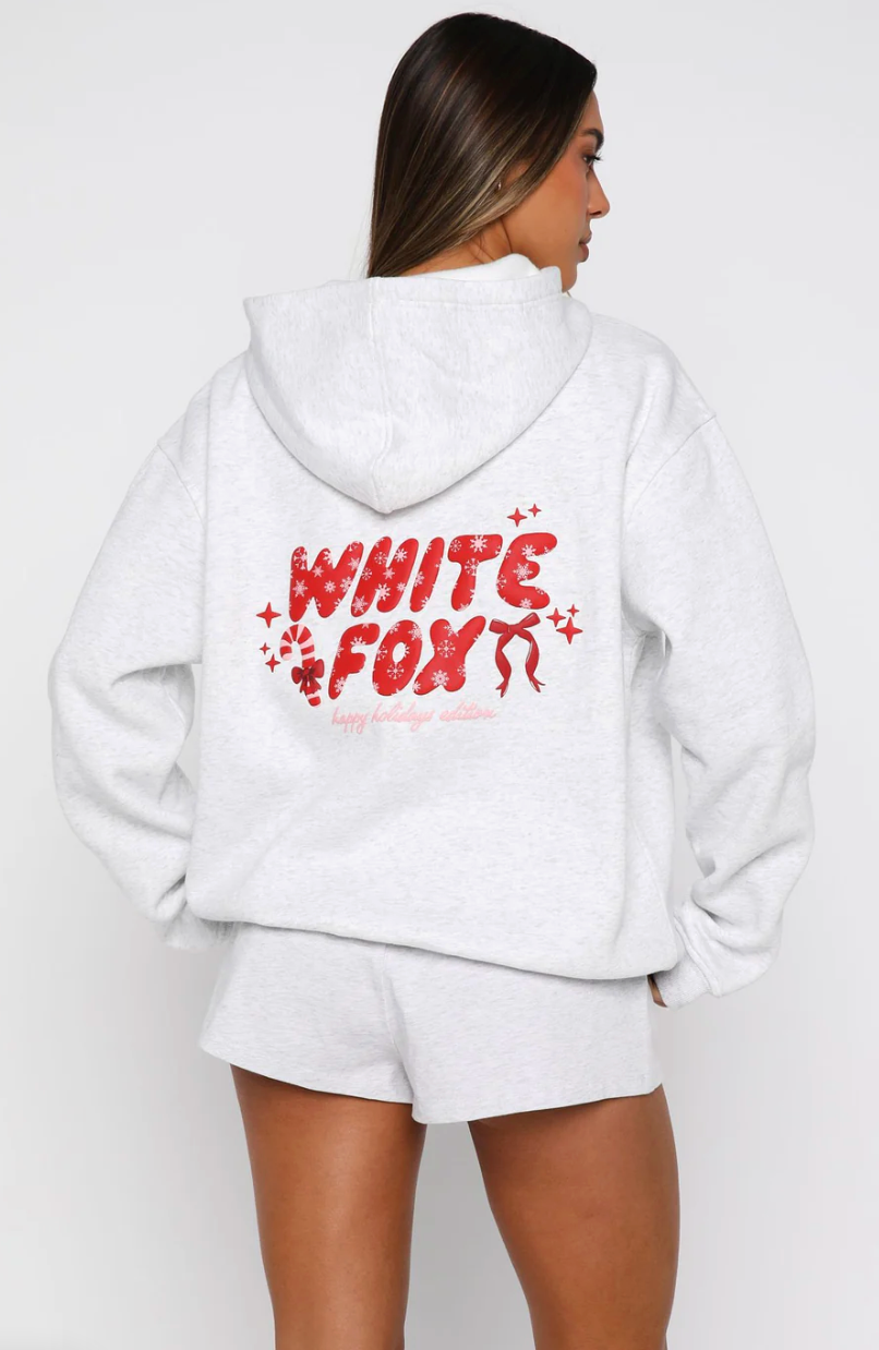 White Fox (Christmas Feeling Oversized Hoodie Grey Marle)