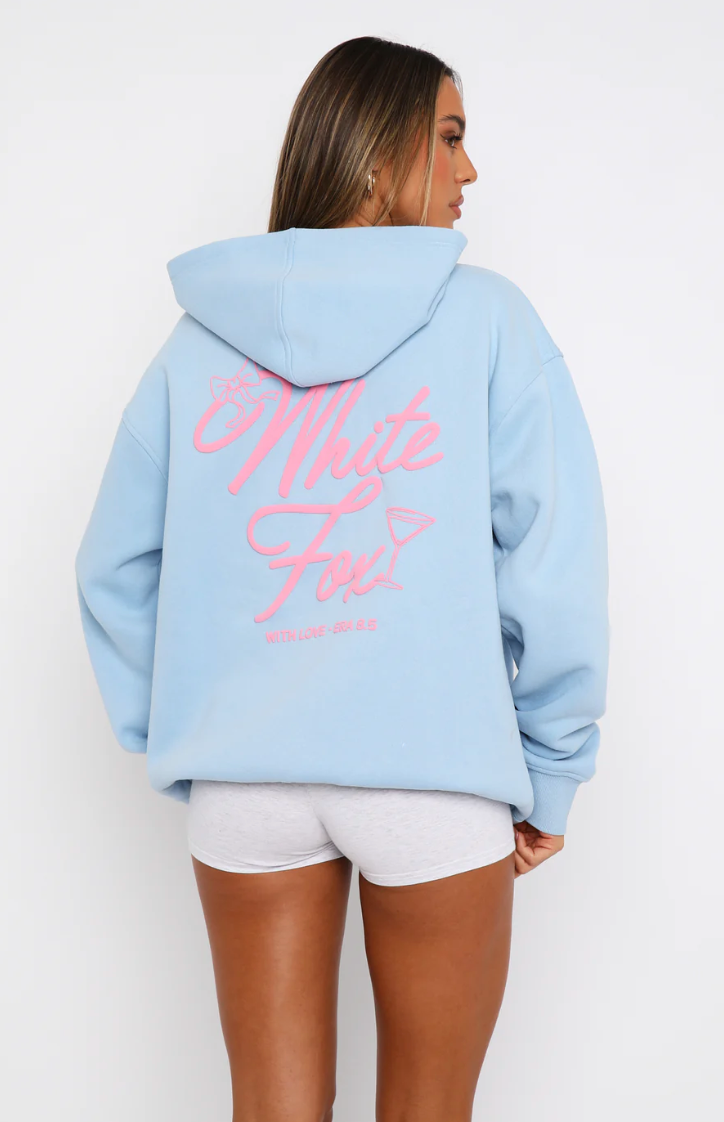 White Fox (With Love & Kisses Oversized Hoodie Baby Blue)